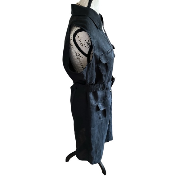 NWT Allison Taylor 100% Linen Black Utility Safari Belted Shirt Dress Size 10 M - Picture 3 of 14